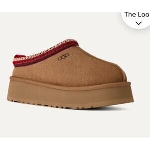 UGG Tasm X Platform Slippers Chestnut Red Trim Shearling Lined Women’s Size 8